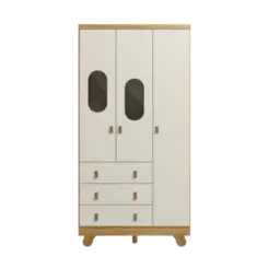 Armario Pingo Peroba 3 Portas 3 Gavetas Amendoa Off White