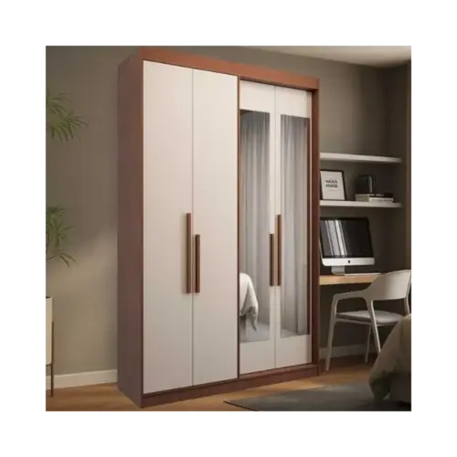 Roupeiro Herval 100% MDF Solteiro 4 Portas e 2 Gavetas Com Espelho Vermontt Carvalho Off White