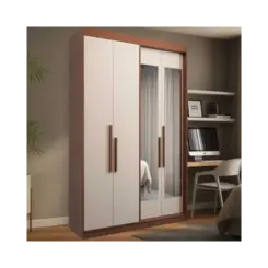 Roupeiro Herval 100% MDF Solteiro 4 Portas e 2 Gavetas Com Espelho Vermontt Carvalho Off White