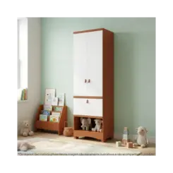 Armario Multiuso Lilo Peroba Infantil 2 Portas 1 Gavetas Amendoa Off White