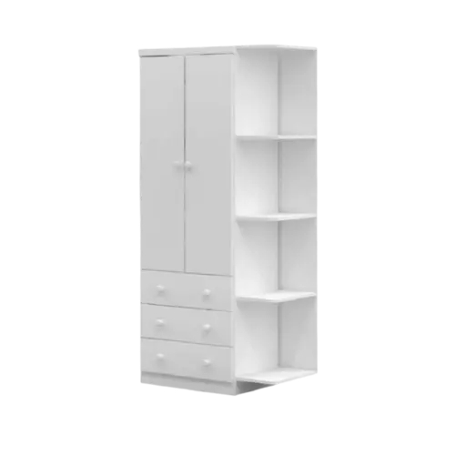 Roupeiro Smim Peroba 2 Portas 3 Gavetas Com Prateleiras Externas 100% MDF Branco Brilho