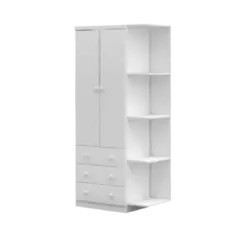 Roupeiro Smim Peroba 2 Portas 3 Gavetas Com Prateleiras Externas 100% MDF Branco Brilho