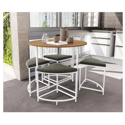 Conjunto Kappesberg LI038CNBR Redonda com 4 Banquetas com estofados Canela Branco