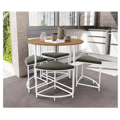 Conjunto Kappesberg LI038CNBR Redonda com 4 Banquetas com estofados Canela Branco