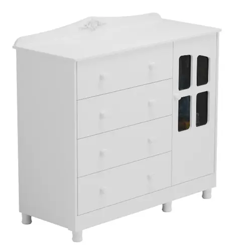 Comoda Elo New Peroba 1 Porta 4 Gavetas Em MDF Branco Brilho