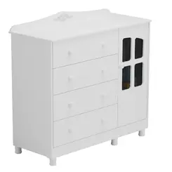 Comoda Elo New Peroba 1 Porta 4 Gavetas Em MDF Branco Brilho