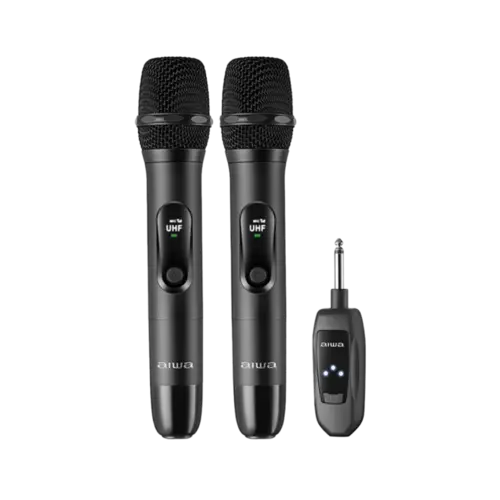 Microfone Sem Fio Aiwa Duplo Dinamico para Karaoke Com 10h De Bateria