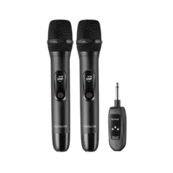Microfone Sem Fio Aiwa Duplo Dinamico para Karaoke Com 10h De Bateria