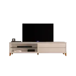 Rack EDN Para TVs Ate 85" Vigo 2.2 Com 2 Gavetas Prateleira De Vidro Off White