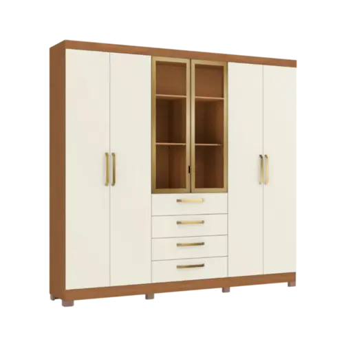 Roupeiro Kappesberg 6 Portas 4 Gavetas Externas Com Pes Off White Canela