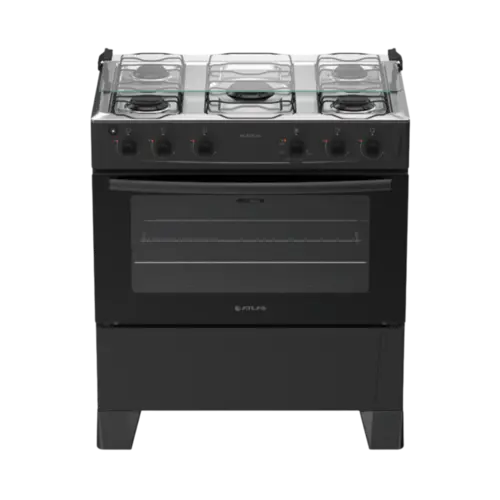 Fogao De Piso Atlas 5 Bocas  Milao Plus Com Mesa Inox Atlas Preto Bivolt