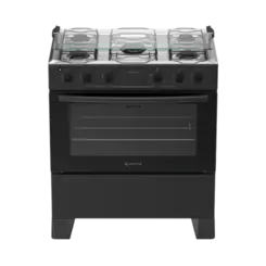 Fogao De Piso Atlas 5 Bocas  Milao Plus Com Mesa Inox Atlas Preto Bivolt