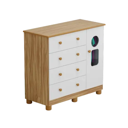 Comoda Infantil Peroba Tedy 100% MDF 1 Porta 4 Gavetas Branco Brilho Amendoa