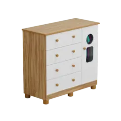 Comoda Infantil Peroba Tedy 100% MDF 1 Porta 4 Gavetas Branco Brilho Amendoa