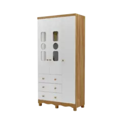 Armario Infantil Peroba Tedy 100% MDF 3 Portas 3 Gavetas Branco Brilho Amendoa