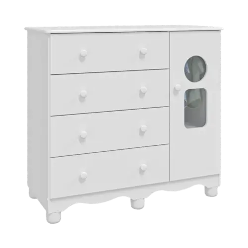 Comoda Infantil Peroba Tedy 100% MDF 1 Porta 4 Gavetas Branco Brilho