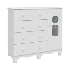 Comoda Infantil Peroba Tedy 100% MDF 1 Porta 4 Gavetas Branco Brilho