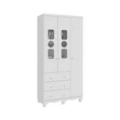 Armario Infantil Peroba Tedy 100% MDF 3 Portas 3 Gavetas Branco Brilho