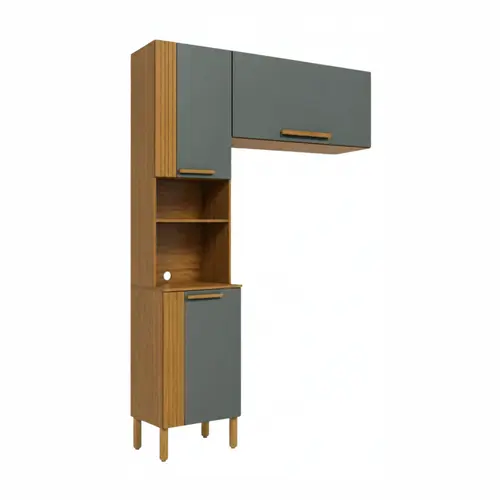 Conjunto Cozinha RioDoce Paneleiro Armario Aereo 100% MDF Canela Platina