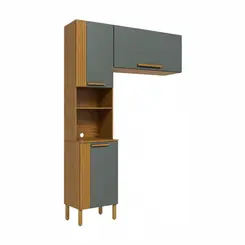 Conjunto Cozinha RioDoce Paneleiro Armario Aereo 100% MDF Canela Platina